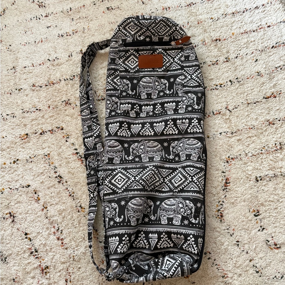 Elephant Print Canvas Yoga Mat Bag with Adjustable Strap & Pockets